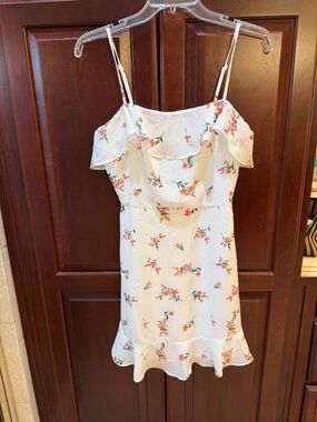 Row A White Floral Slip Dress with Orange Blooms NWT
